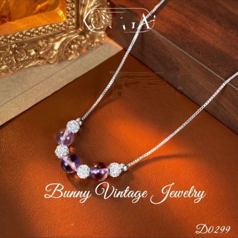 Original Lucky Bead Light Luxury Niche High-End Purple Bubble Bead Necklace Simple Collarbone Chain for Women