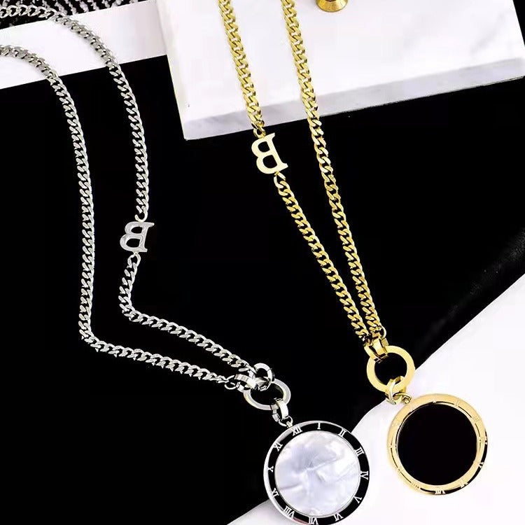 Vintage B Letter High-End Sweater Chain 2025 New Trend Long Round Pendant Autumn Winter Hip-Hop Accessories