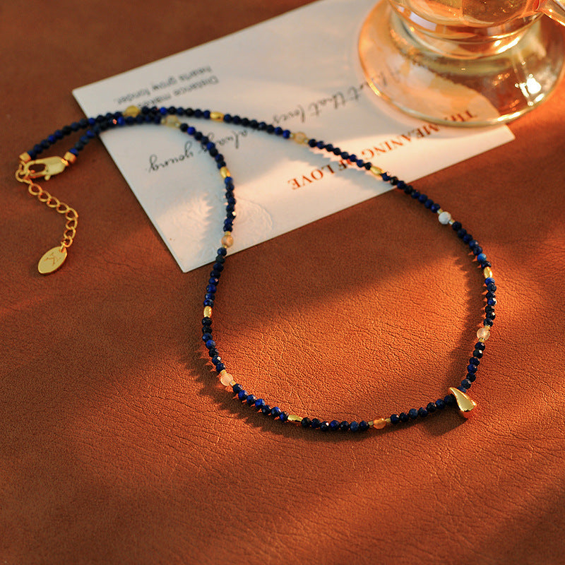 French Retro Natural Stone Beaded Necklace Niche Design Metal Water Drop Shape High-end Versatile Collarbone Chain