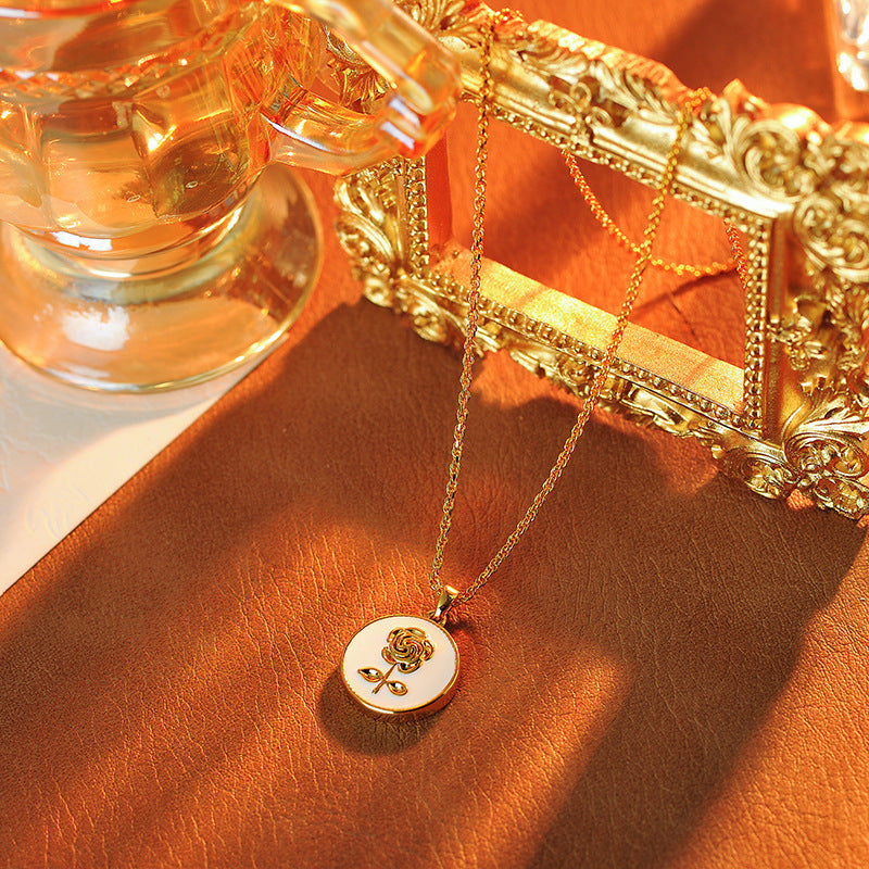 Vintage Rose Flower DIY Enamel Color Drip Oil Fashion High-end Light Luxury Versatile Exquisite High-end Personality Trendy Necklace