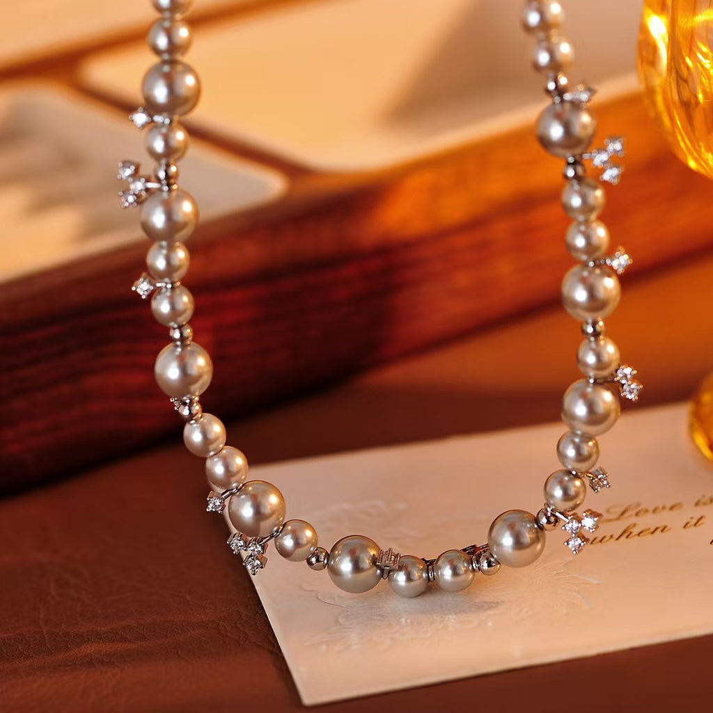 Hua Shao 7 Li Qin Same Style Bubble Nebula Necklace for Women Light Luxury Gray Pearl Collarbone Chain New Model