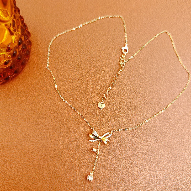 Butterfly Knot Tassel Lily of the Valley Pendant Necklace for Women, Niche Design, Light Luxury, Versatile, High-End Collarbone Chain