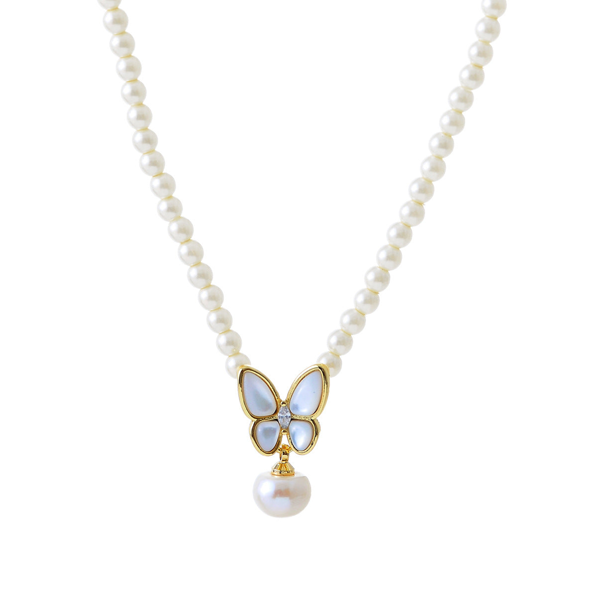 Imitation Shijia Pearl Necklace for Women, Light Luxury High-End Butterfly Pendant Collarbone Chain, Elegant Jewelry