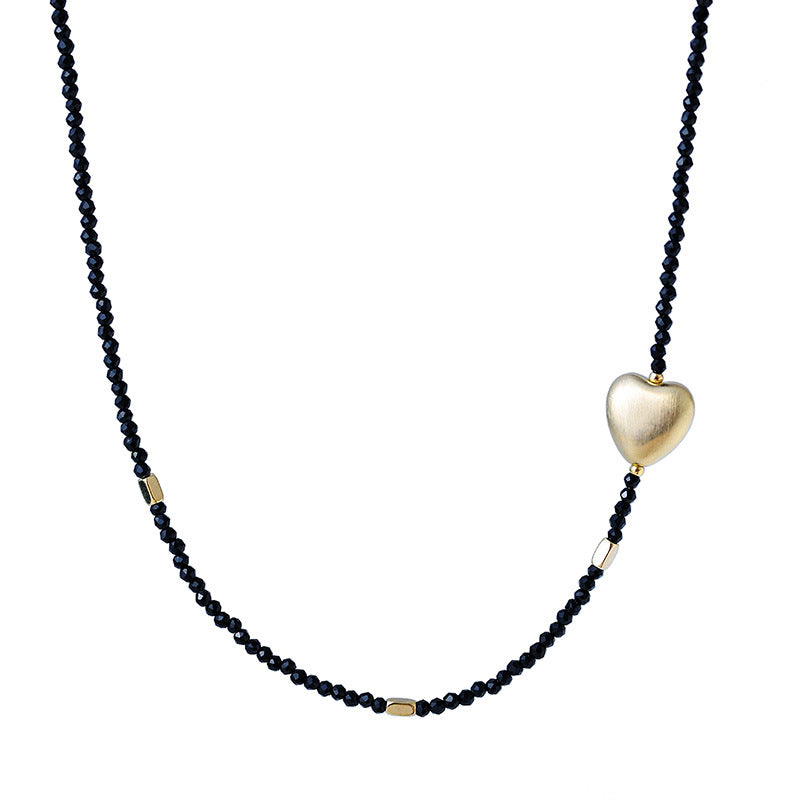 French Style Minimalist Small Heart Black Beaded Niche Personality Design Necklace A10259 Exquisite