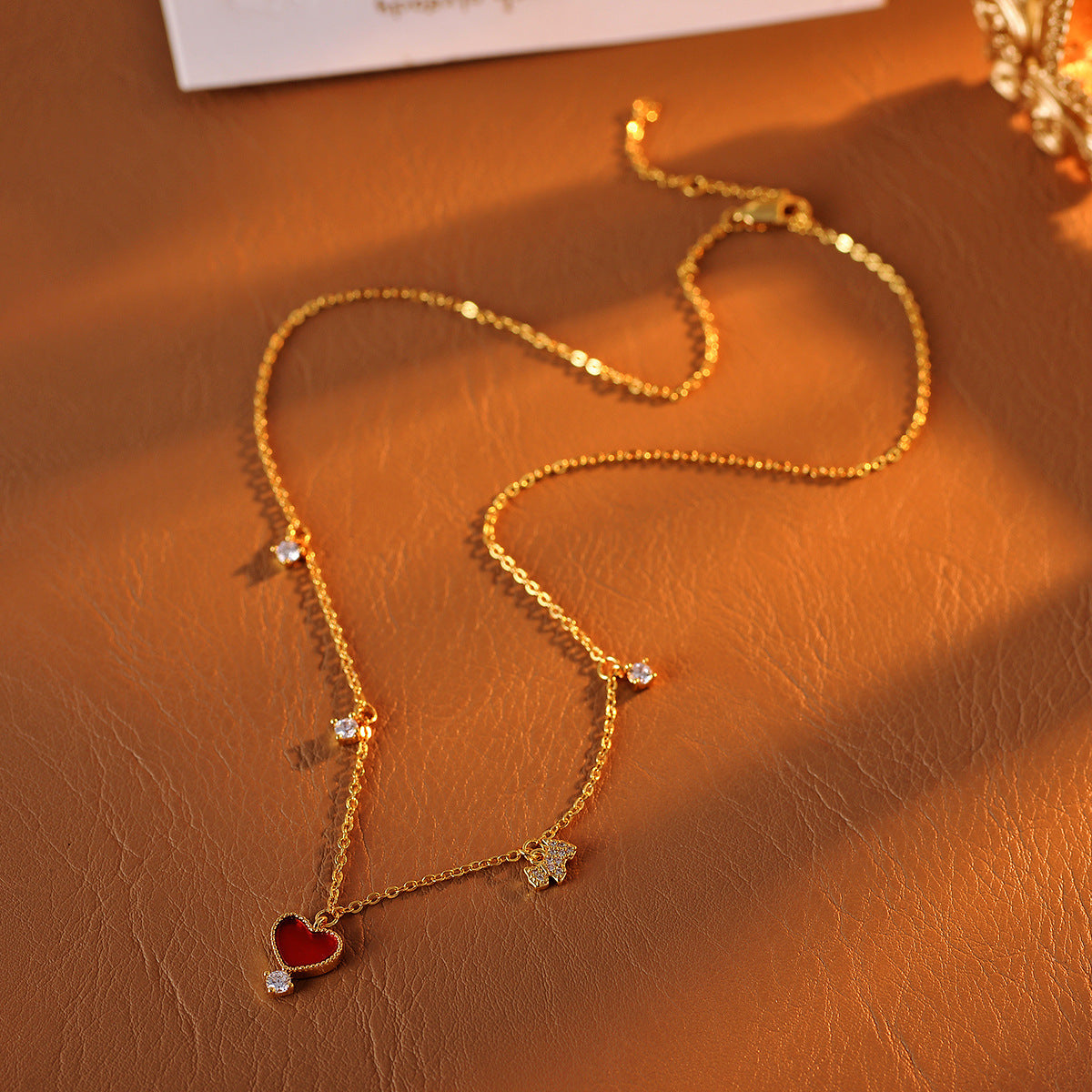 Heart-shaped Puppy Necklace Real Gold Plated Light Luxury High-end Xiaohongshu Same Style Simple Jewelry