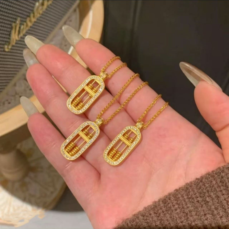 Traditional Handmade Necklace Gold Bead Abacus Pendant K Gold Plated Light Luxury New Chinese Style Abacus Necklace
