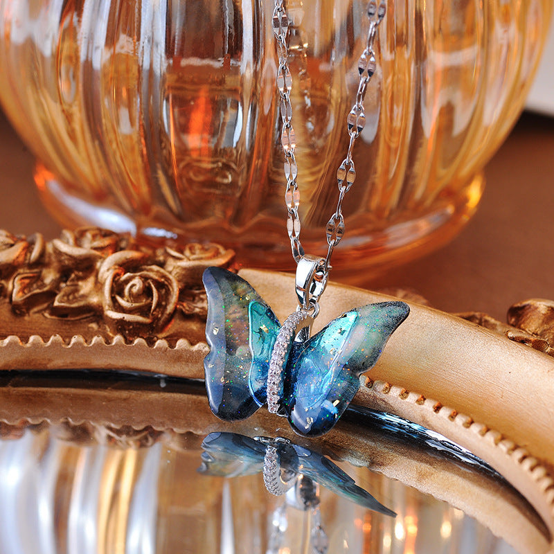 High Version Summer Fresh Blue Butterfly Elegant Personality Niche Light Luxury Collarbone Chain