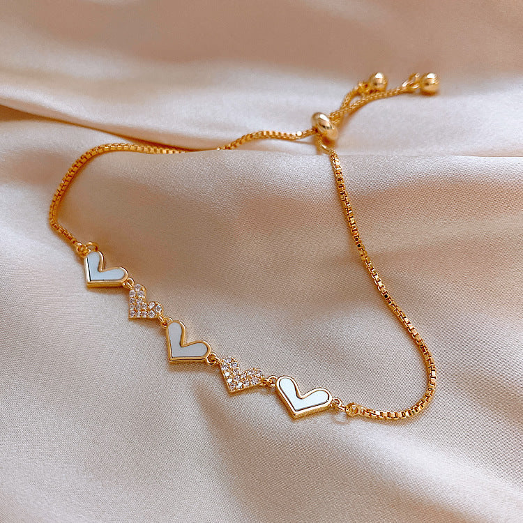Korean Version Light Luxury Diamond-Encrusted Heart Bracelet Women's Jewelry High-End Summer Niche Design Personality Versatile Bracelet