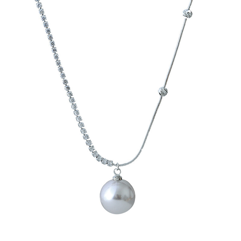 Elegant High-End Korean Dongdaemun Zircon Necklace Pearl Necklace Summer Versatile Elegant Personality Fashion Collarbone Chain