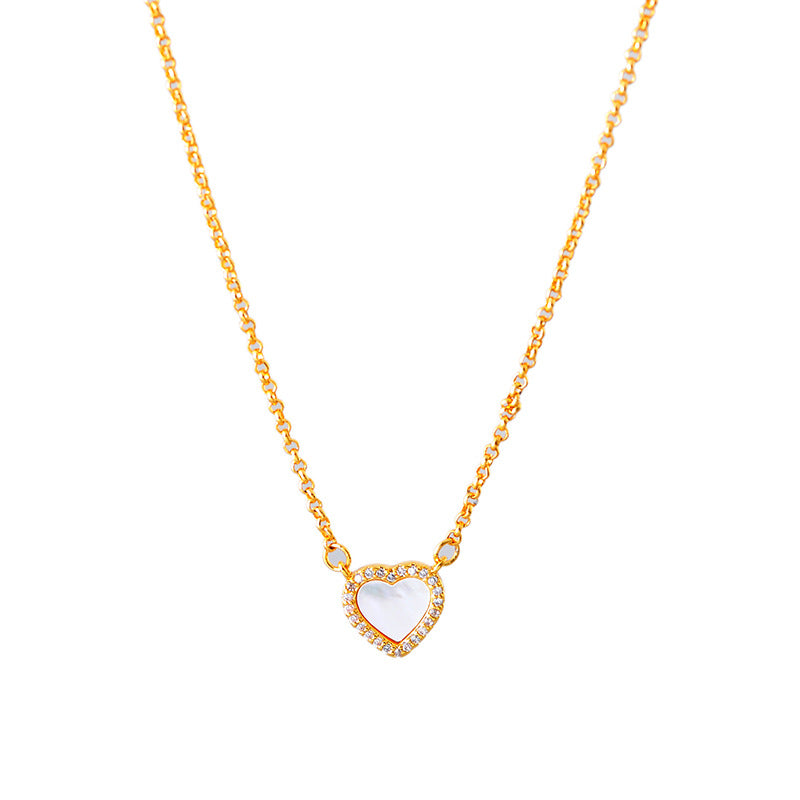 White Shell Heart Necklace for Women, Light Luxury Niche High-End Clavicle Chain, New Hot-Selling Autumn Winter Sweater Chain