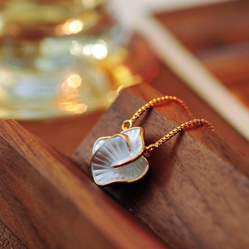 Korean Fashion New Oil Drop Camellia Collarbone Chain Necklace for Women Real Gold Plated Versatile Choker A10162