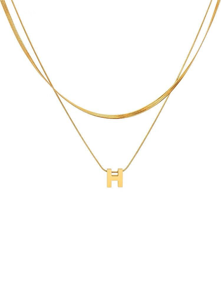 High-End Light Luxury Niche Double-Layer Letter H Necklace for Women Titanium Steel Collarbone Chain 2023 New Sweater Chain Accessory