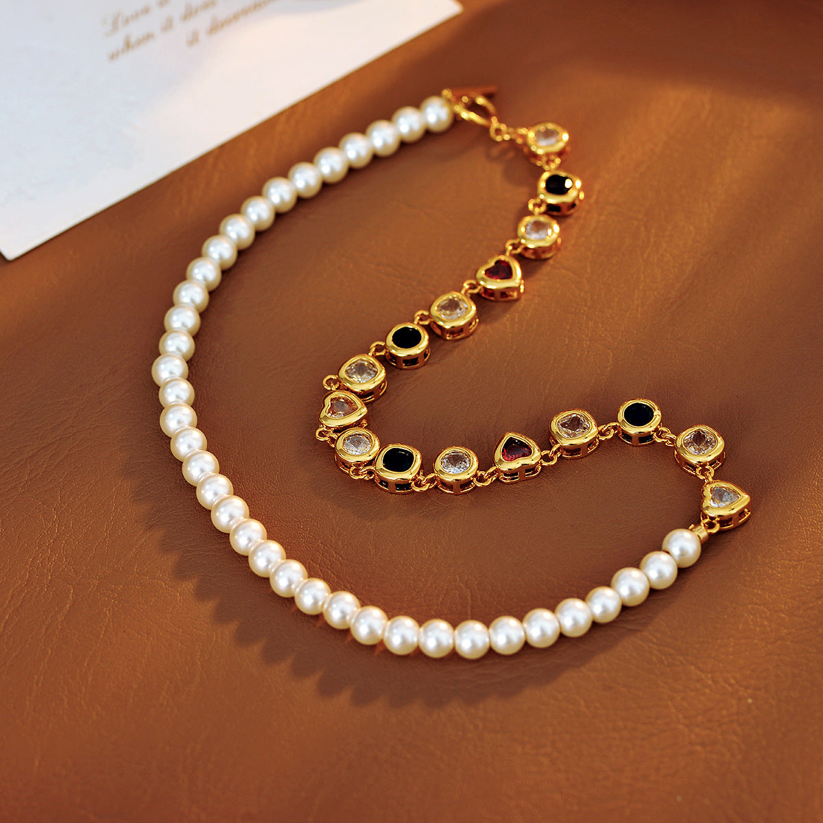 Original Fashion Retro Personality Colorful Zircon Pearl Beaded Necklace for Women Versatile High-end Simple Niche Choker