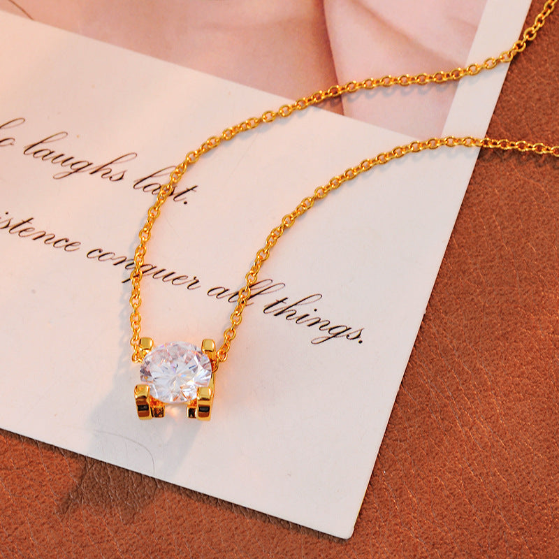 Fashion Versatile High-End Light Luxury Necklace Ultra Shiny Four-Claw Bullhead Zircon Collarbone Chain Elegant Petite Necklace for Women