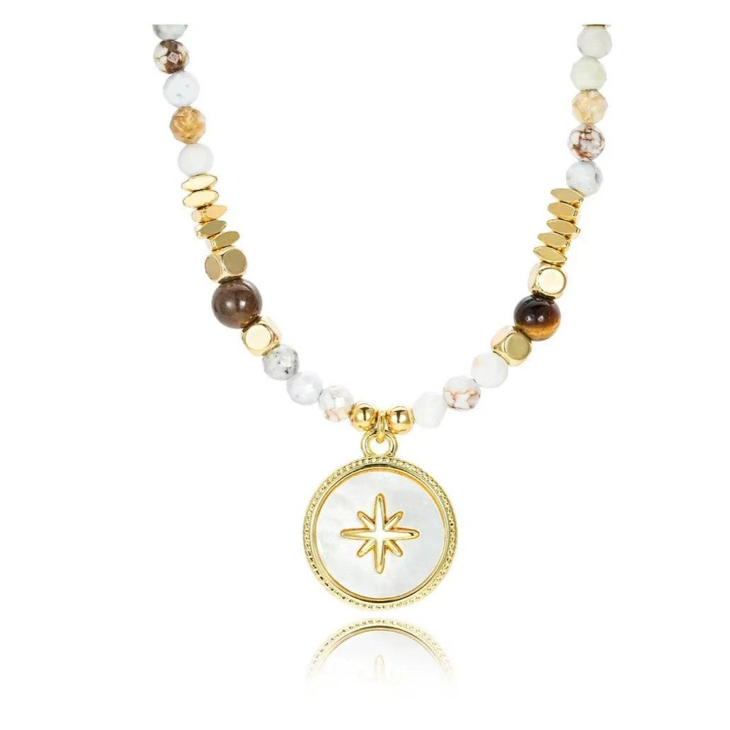 Vintage Hexagram Colorful Stone Necklace Light Luxury Niche High-end New Style Elegant High-end Collarbone Chain