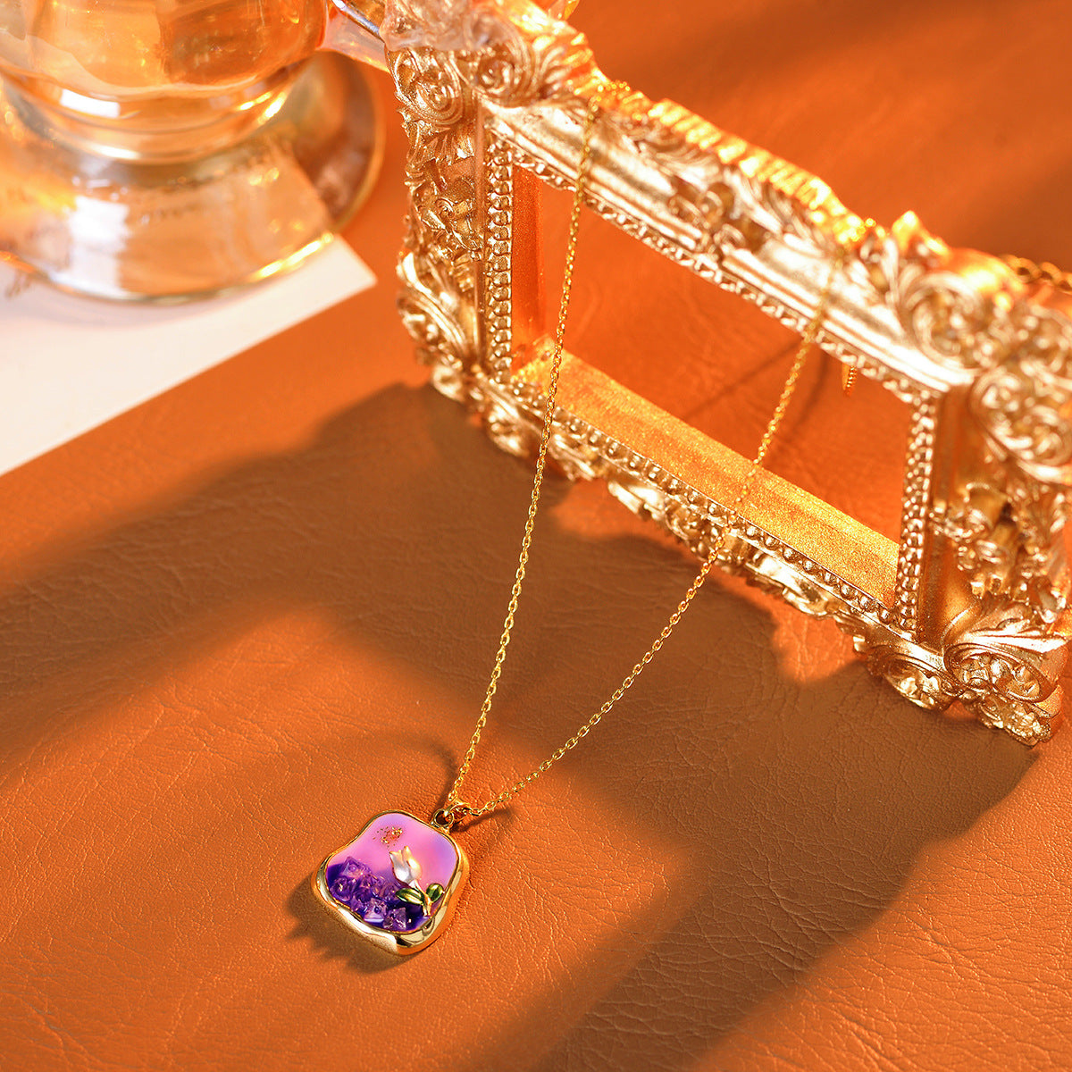 New Chinese Style Monet Garden Rich Purple Oil Painting Necklace Freshwater Pearl Oil Drop Flower Earrings Necklace for Women