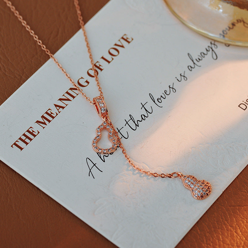 New Style Elegant Personality Gourd Necklace for Women, Light Luxury Niche Design, Double Gourd, Pullable, High-End Jewelry