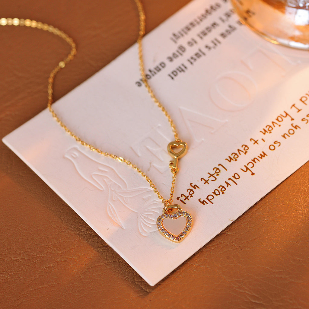 Heart Lock Necklace Heart Mother-of-Pearl Key Necklace for Women Light Luxury Niche Simple High-End Neck Chain
