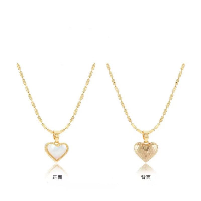 Spring New Red Heart Pendant Necklace Red Heart Mother-of-Pearl Double-Sided Niche Design Versatile Choker Necklace