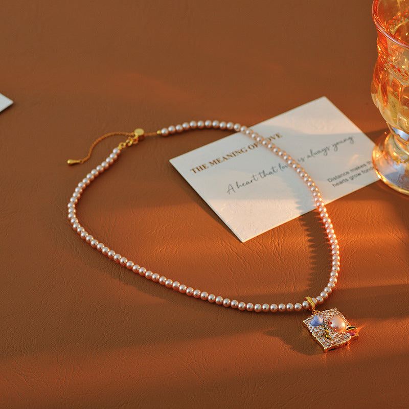 Baroque Pearl Pendant Necklace for Women New Chinese Style Clay Tulip Flower New Trendy Light Luxury Niche Collarbone Chain