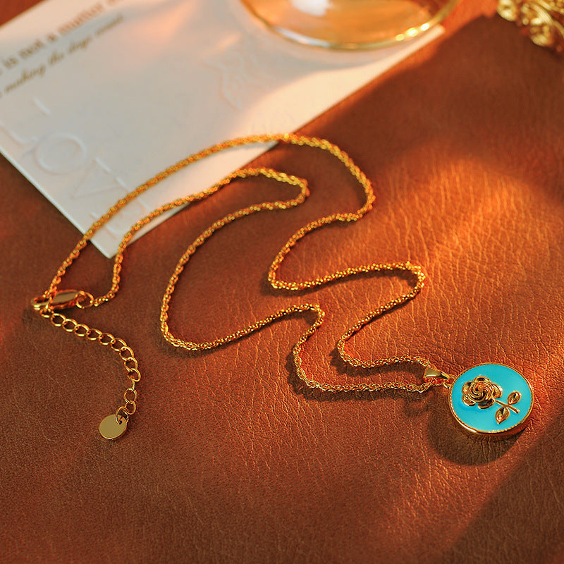 Vintage Rose Flower DIY Enamel Color Drip Oil Fashion High-end Light Luxury Versatile Exquisite High-end Personality Trendy Necklace