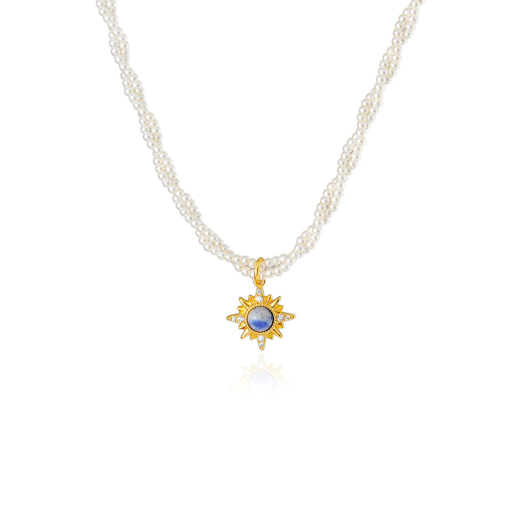 Classic Double Layer Stacked Blue Galaxy Collarbone Chain High-end Eight-pointed Star Exquisite Niche Women's Necklace Braided Chain