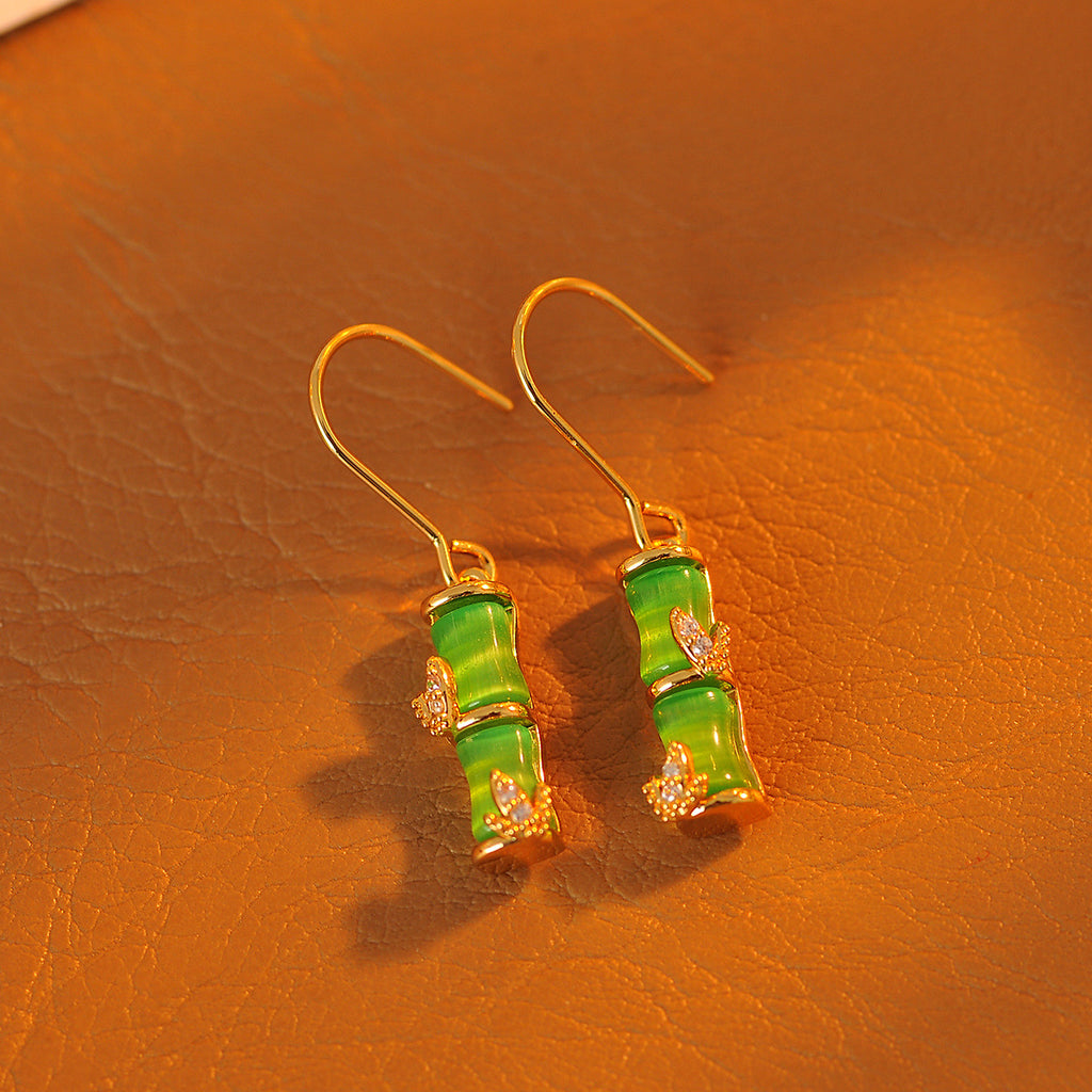 New Chinese Style National Trend Necklace High-end Elegant Inlaid Diamond Cat's Eye Stone Bamboo Knot Necklace Light Luxury Niche Design