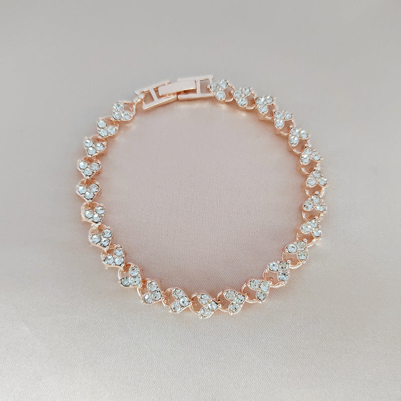 European and American Hot Sale Roman Full Diamond Light Luxury Bracelet for Women Fashion Jewelry Personality High-end Heart-shaped Stone Bracelet