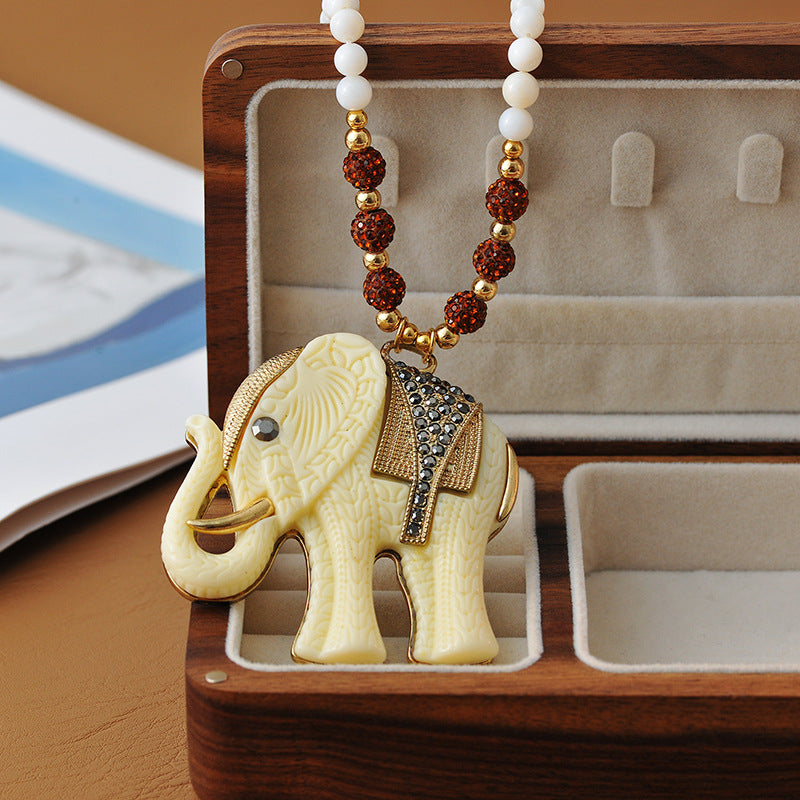 European and American Style Jewelry Personality Ethnic Style Shiny Colorful Diamond Ball Resin Elephant Shape Long Necklace for Women