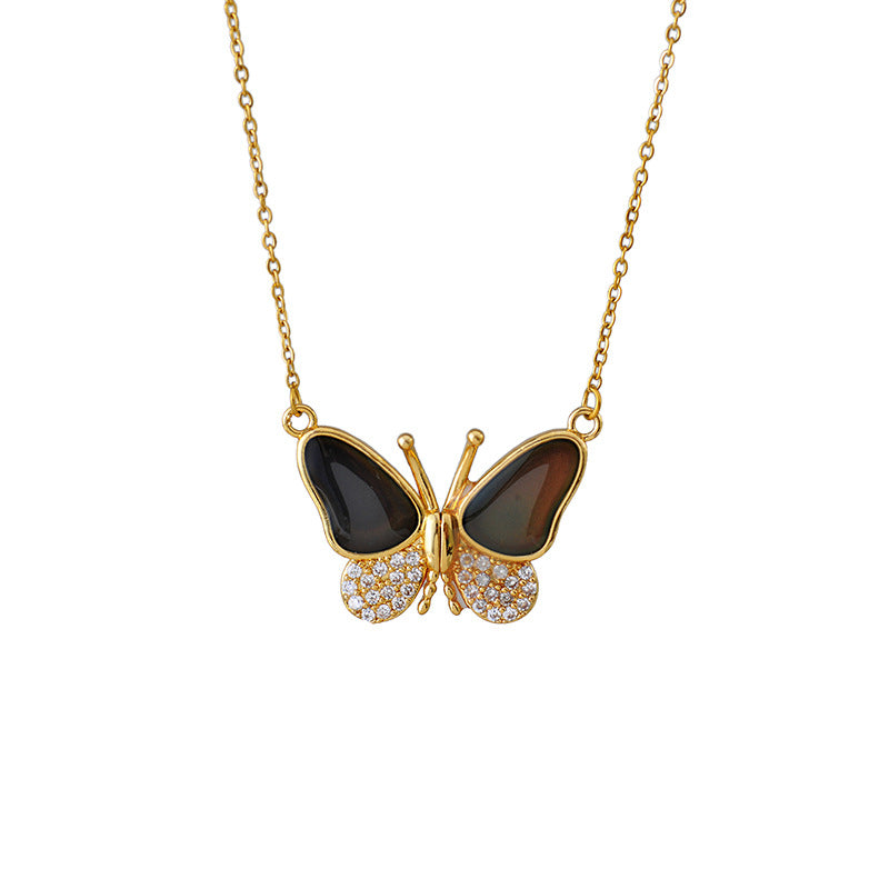 TikTok Hot-Selling Temperature-Sensitive Color-Changing Butterfly New Model Temperature-Sensitive Color-Changing Butterfly Magnetic Necklace One Piece
