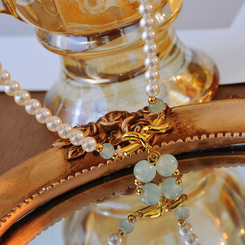 Green Grape Pendant Pearl Bracelet for Women, Niche Design, High-End Sweater Chain, Light Luxury, Internet Celebrity Style