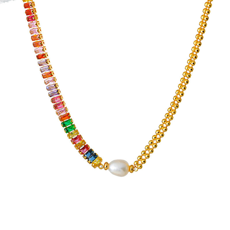 European and American Fashion OT Buckle Zircon Freshwater Pearl Necklace Autumn Winter Light Luxury Niche Exquisite Versatile High-end Clavicle Chain