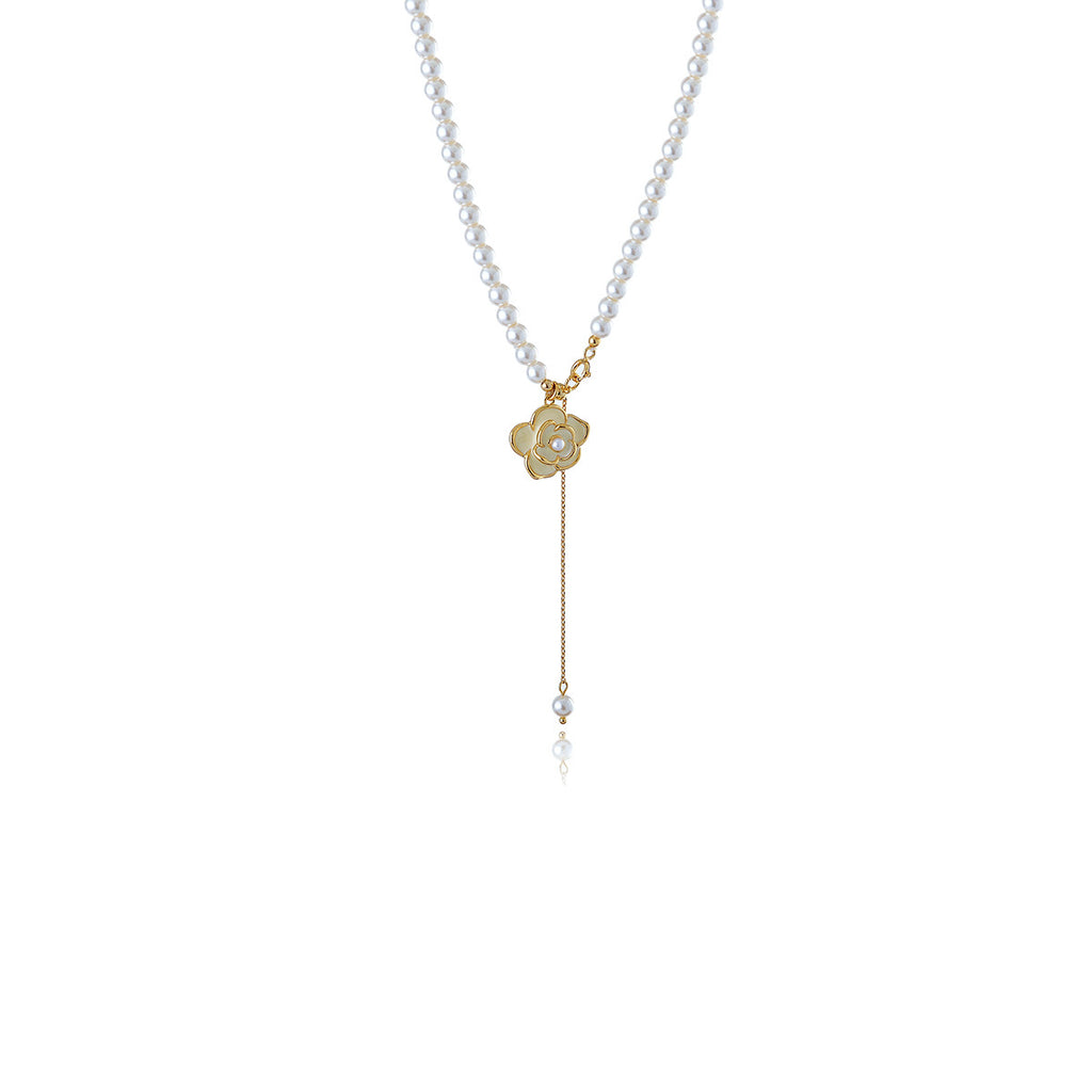 Vintage Elegant Ins Style Fashion Versatile Camellia Pearl Necklace Personality High-end Chanel Style Collarbone Chain