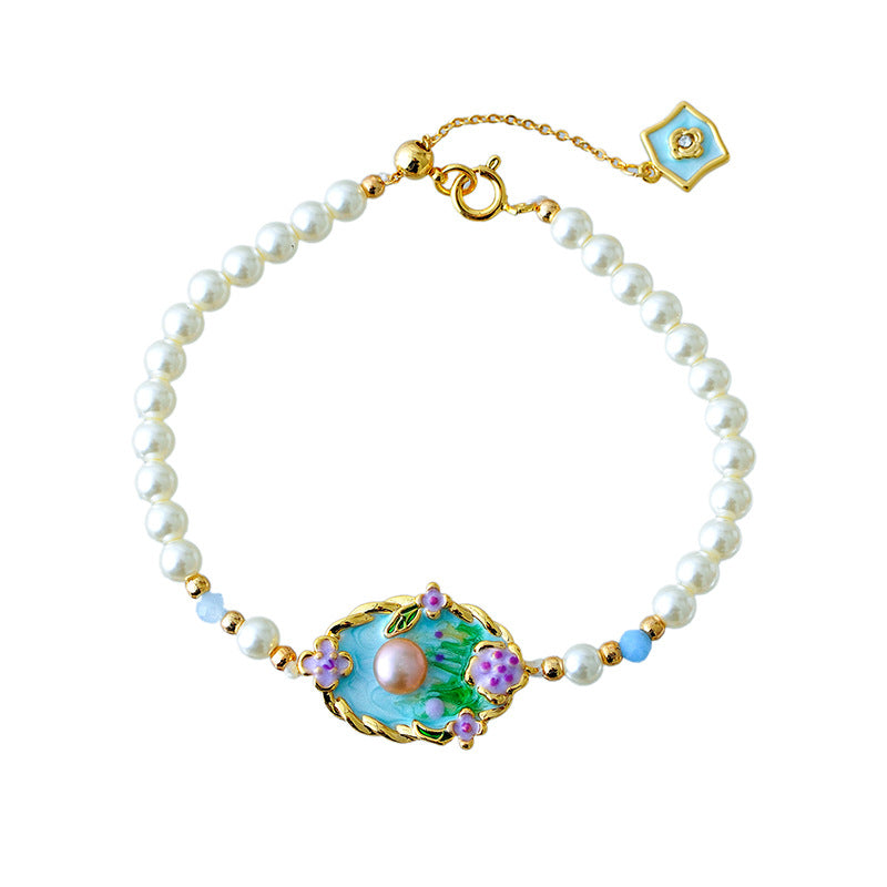 New Chinese Style Colorful Retro Oil Painting Style Natural Freshwater Pearl Earrings S925 Silver Needle Niche Fashion High-end Earrings