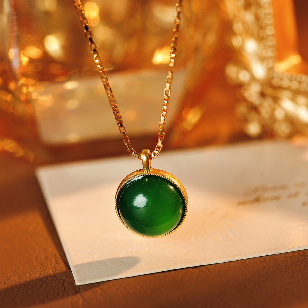 Vintage Ice Transparent Sun Green Chalcedony Pendant Necklace New Chinese Style Petite Brightening Daily Collarbone Chain