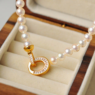 Ni Ni Same Style Australian White Shijia Pearl Necklace for Women Versatile High-end Niche Collarbone Chain Neck Chain Jewelry