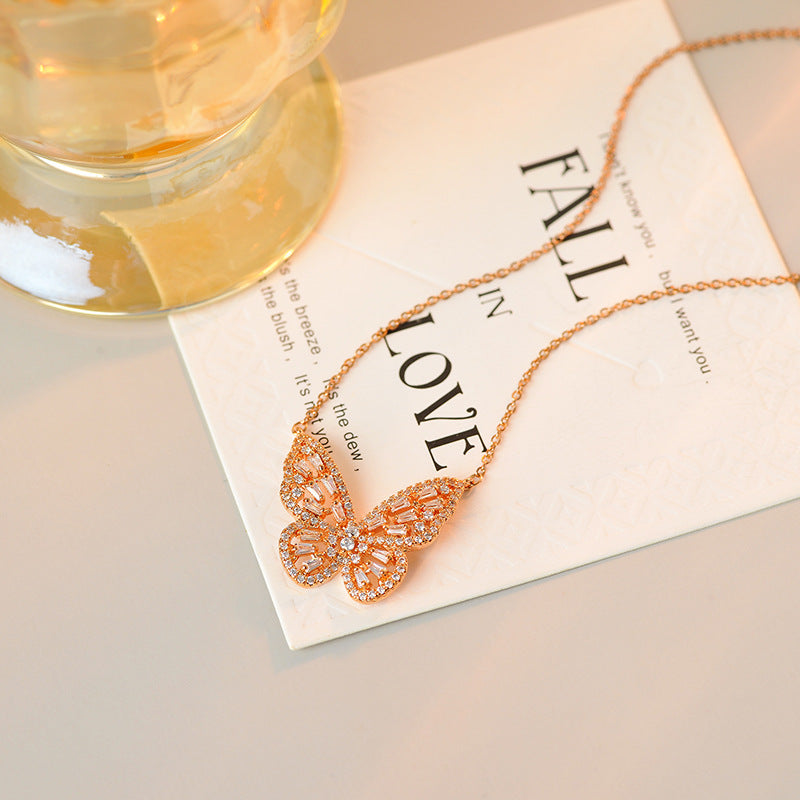 Butterfly Necklace New Style Elegant Versatile Light Luxury Collarbone Chain Rose Gold Sweater Chain Cross-Border Accessories