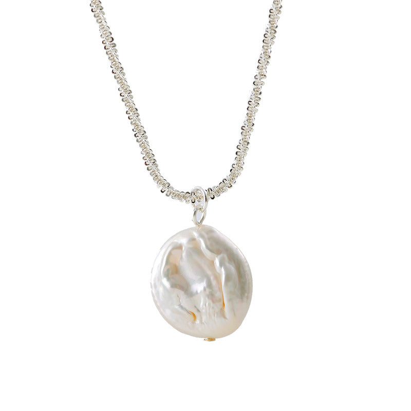 Sparkling Necklace for Women, Shiny Plain Chain, Natural Baroque Pearl Collarbone Chain, Korean Version, Niche Light Luxury Necklace