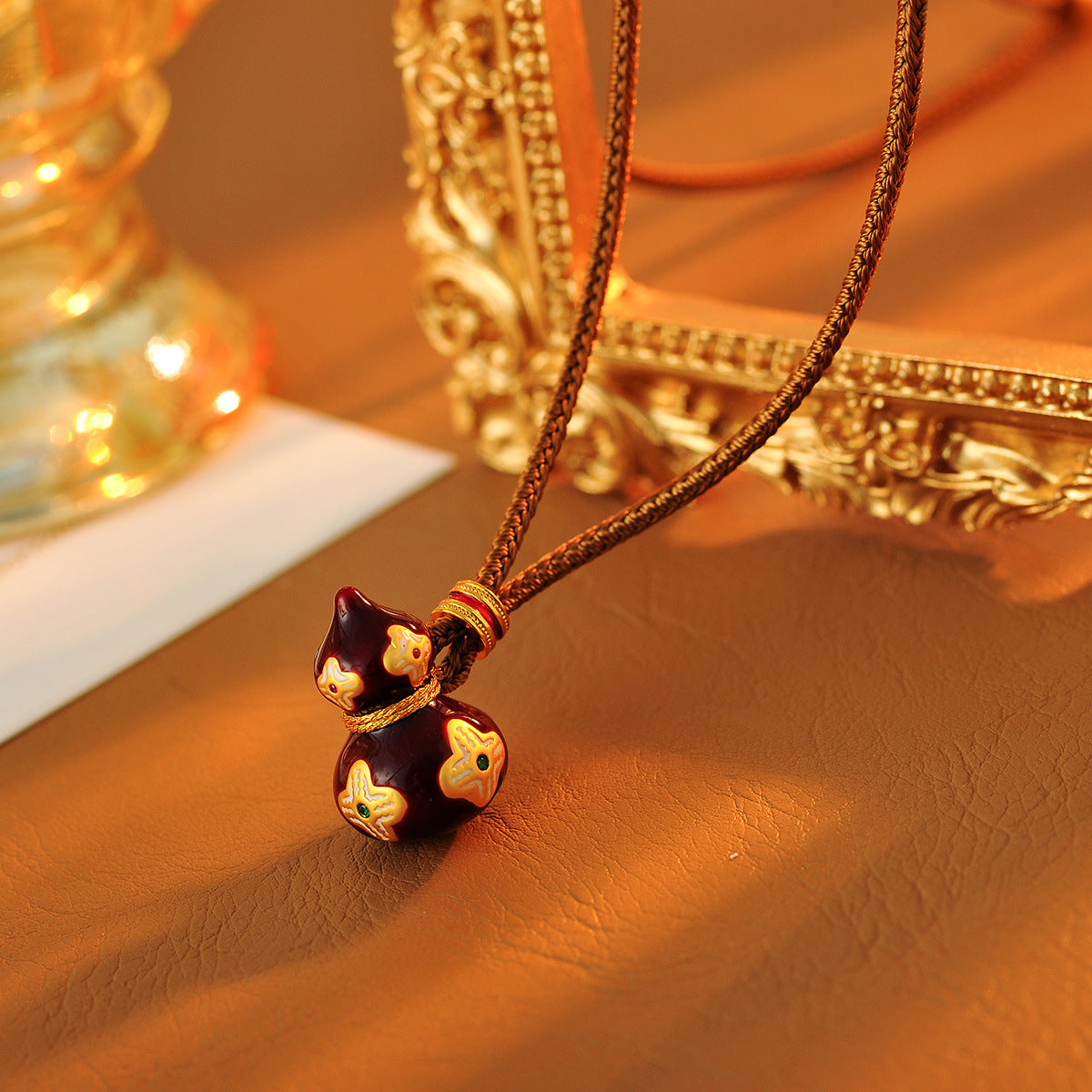 Exquisite New Chinese Style Retro Wine Red Cinnabar Red Enamel Color Drop Glaze Design Elegant Gourd Necklace