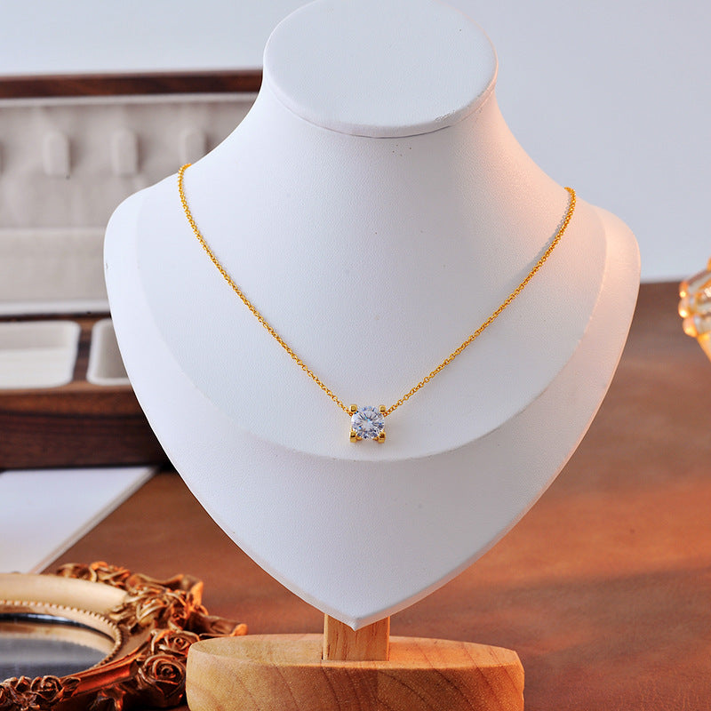 Fashion Versatile High-End Light Luxury Necklace Ultra Shiny Four-Claw Bullhead Zircon Collarbone Chain Elegant Petite Necklace for Women