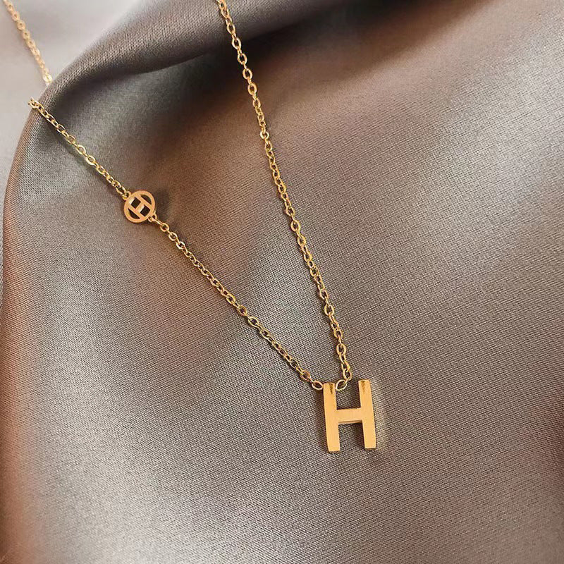 Titanium Steel Letter Double H Necklace for Women, Light Luxury Niche Collarbone Chain, 2025 New Minimalist Design Versatile Choker