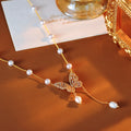 Freshwater Pearl Zircon Butterfly Necklace for Women French Retro Fashion Versatile Collarbone Chain Niche Jewelry
