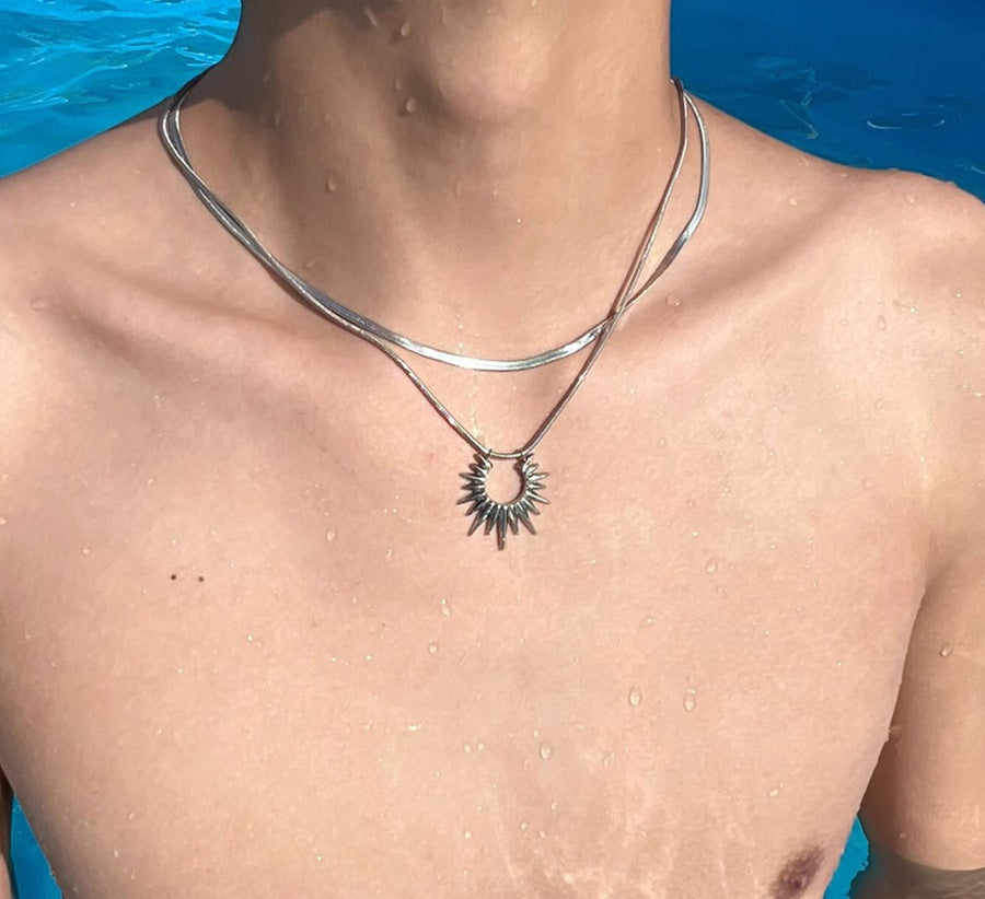 Titanium Steel Double Layer Stacked Collarbone Chain New Hot-Selling Sun God Light Luxury Niche High-End Spring Summer Women's Necklace