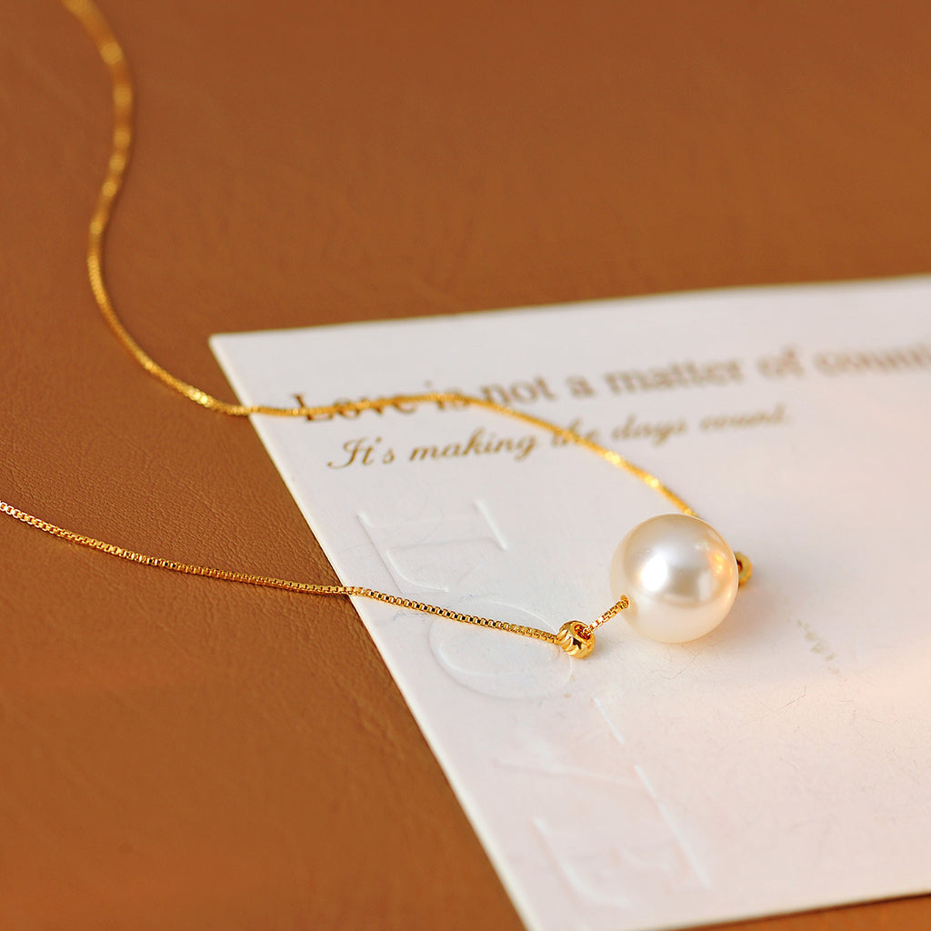 Beach Sunrise Single Pearl Pendant Necklace for Women, Popular Light Luxury Niche High-End Necklace