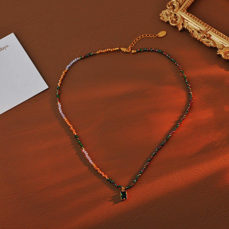 New Simple Colorful Zircon Handmade Beaded Necklace for Women Versatile Elegant Shiny Rainbow Collarbone Chain