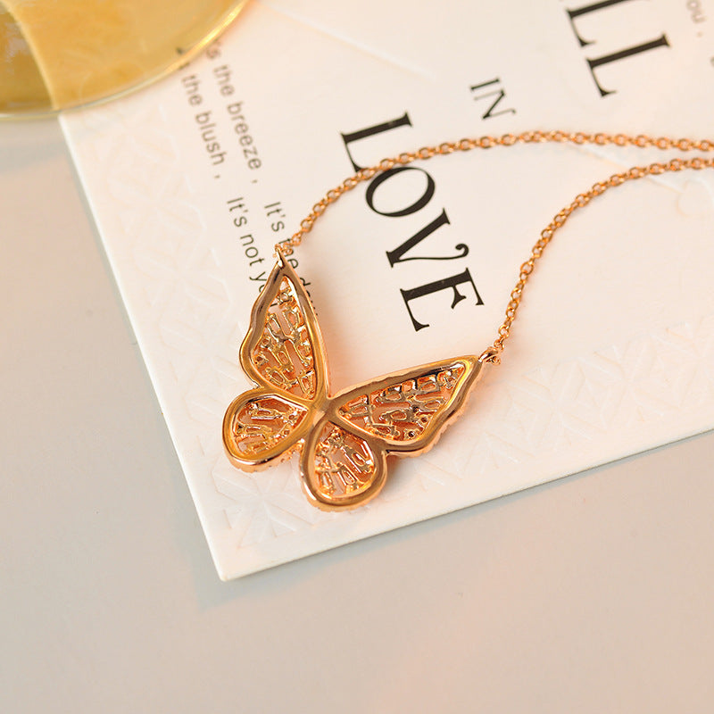 Butterfly Necklace New Style Elegant Versatile Light Luxury Collarbone Chain Rose Gold Sweater Chain Cross-Border Accessories
