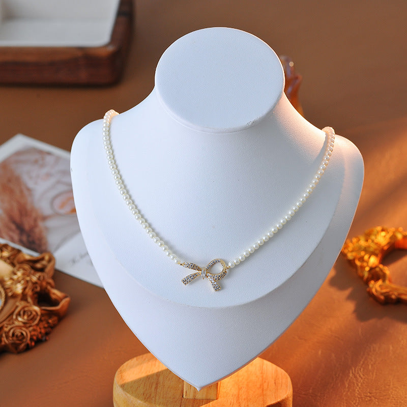 Exquisite Inlaid Full Diamond Bow Necklace for Women, Elegant and Luxurious, Versatile Fashion Simple Choker A10266