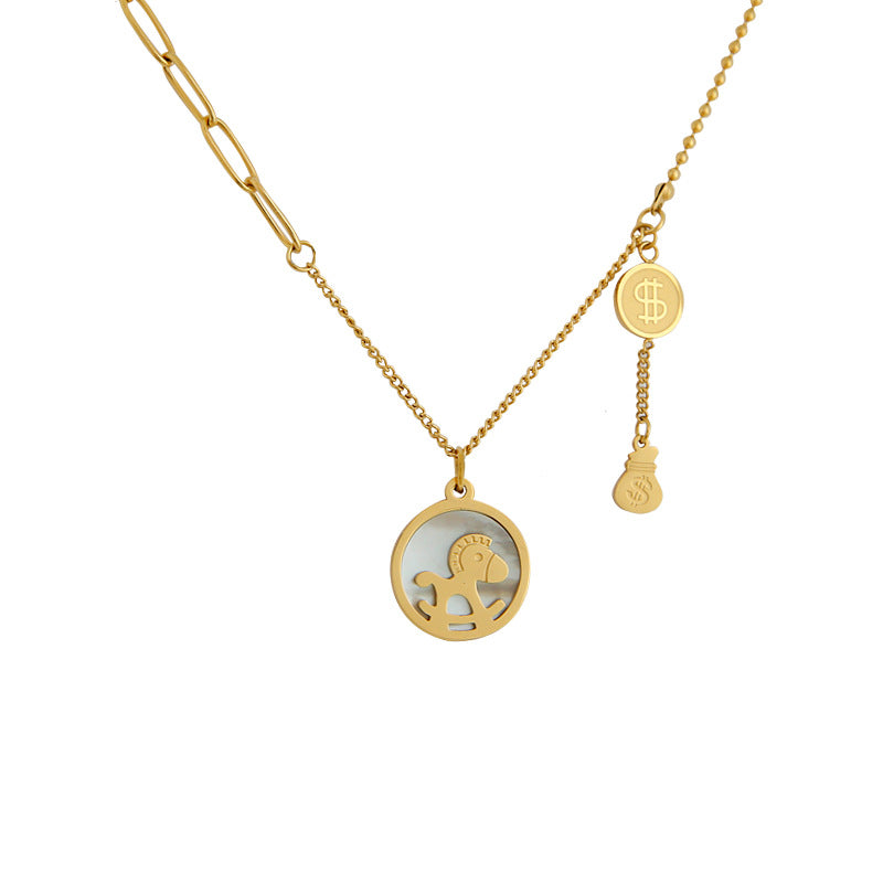 Instant Wealth Titanium Steel Non-Fading Necklace Design Sense Gold 2025 Wealth Attraction Pendant Ins Niche Collarbone Chain