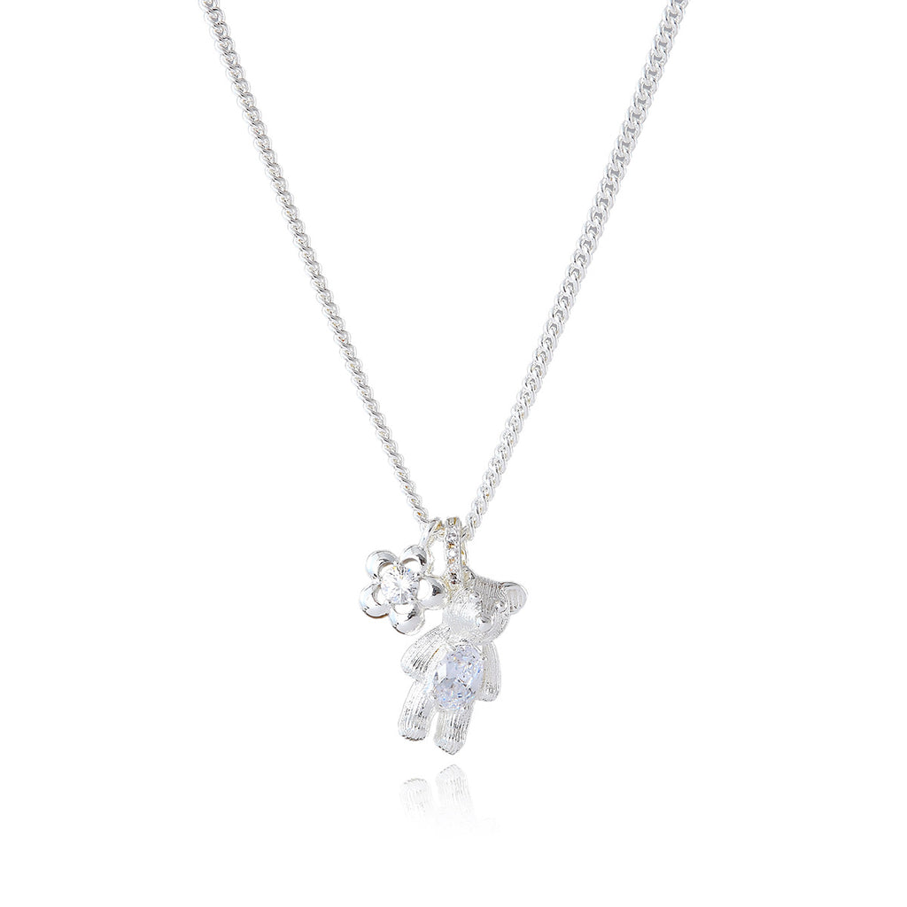 New Silver-Plated Copper Series Sweet Princess Style Geometric Bear Collarbone Chain High-End Light Luxury Necklace
