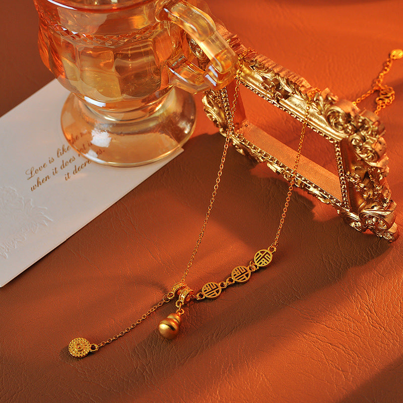 2025 New Gold Fortune Character Gourd Pendant Necklace for Women Autumn Winter Sweater Chain High-end Light Luxury Niche Accessories